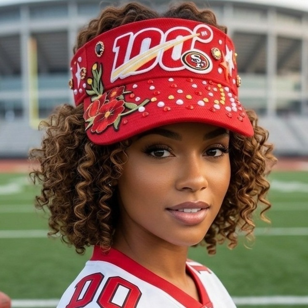 San Francisco 49ers Red Visor Cap‎ design with Logo and rhinestones